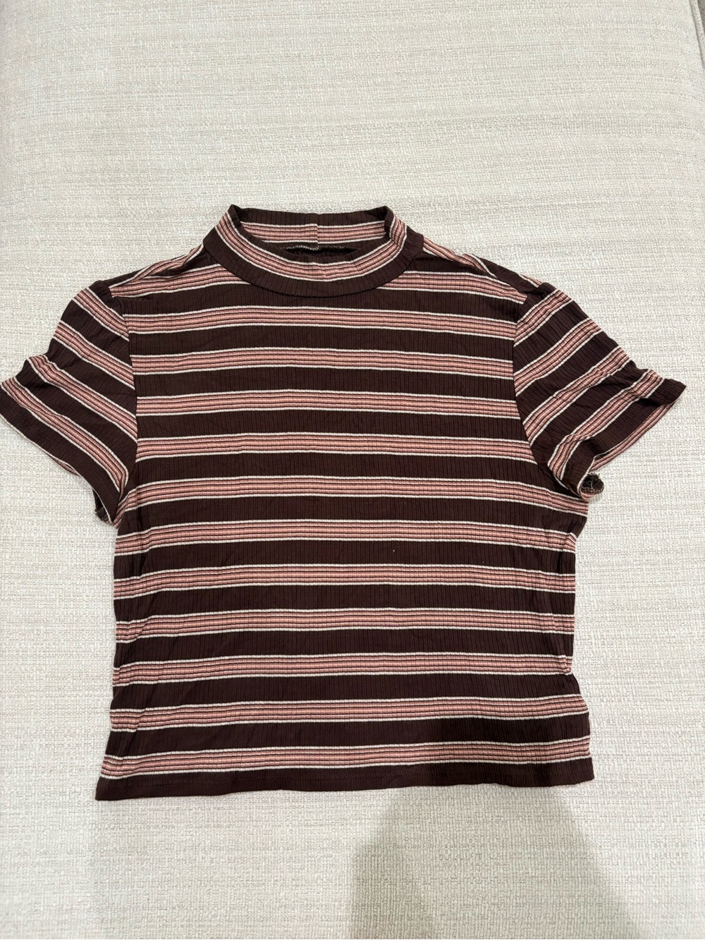 American Eagle Outfitters Brown & Pink Striped Ribbed Crop Top - Picture 1 of 4